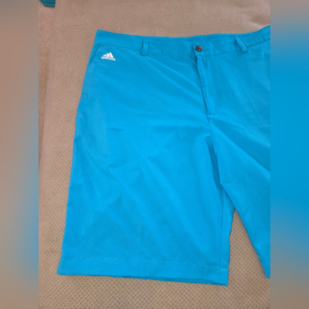 Adidas Climalite Aqua Blue Golf Shorts Golfing Zip Pockets Logo Button size 40 - Picture 3 of 14